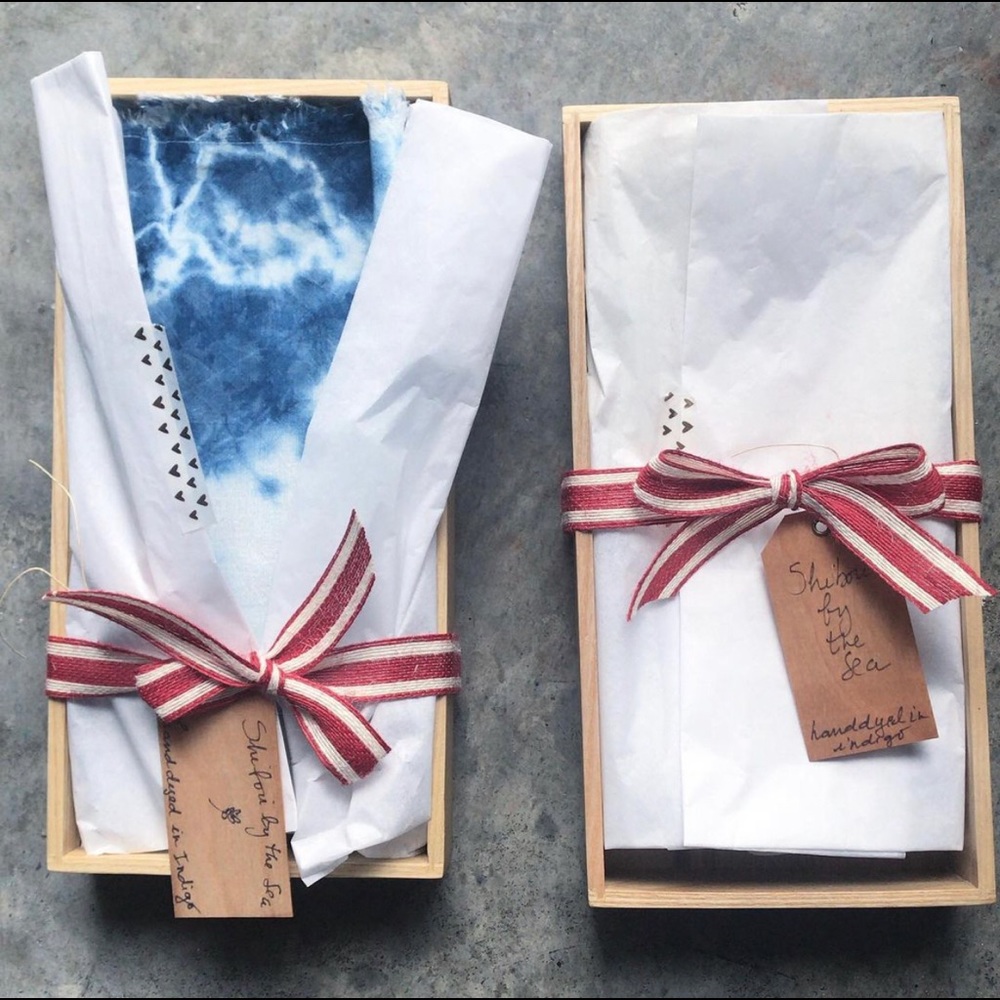 Shibori Napkins. Hand dyed in natural indigo